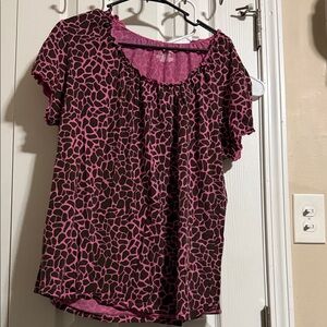 Jasmine & Ginger Pink and Black Short Sleeve Sleep Top - Abstract Spot Print